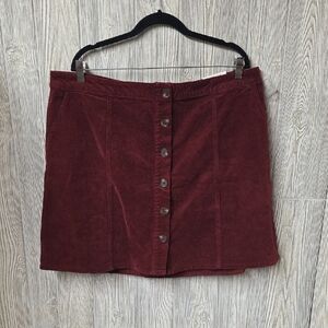 Maurices Corduroy Button-Front Mini Skirt in Burgundy Womens Plus Size 20W NWT